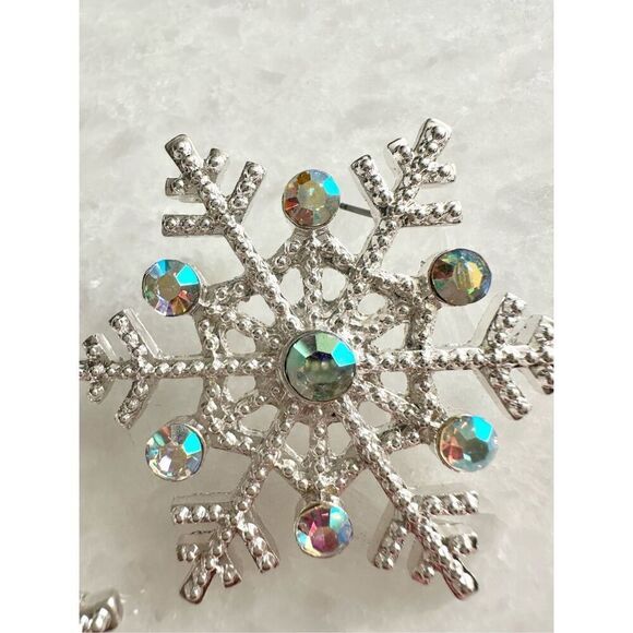 Iridescent rhinestone Christmas snowflake earrings ￼ - Picture 3 of 3